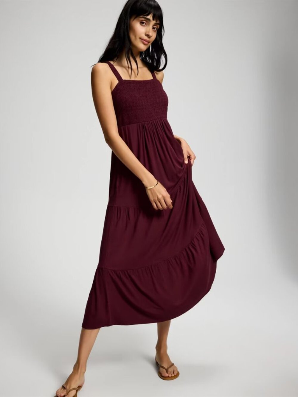 Soft Jersey Port Wine Burgundy Smocked Bodice Maxi Bra Dress Small NWT